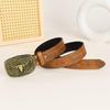 Men's Retro Western Cowboy Leather Belt with Bull Head Embossing