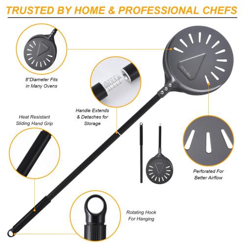 VIKCOLEE Turning Pizza Peel, 8-inch Rectangular Pizza Turning Peel, Professional Anodized Aluminum Rotating Pizza Spatula, 31-inch Overall Length