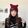 Fashion Cat Ears Knitted Pullover Hat Ladies Autumn and Winter Glasses Wind-proof Cold Fleece Warm Ear Cap