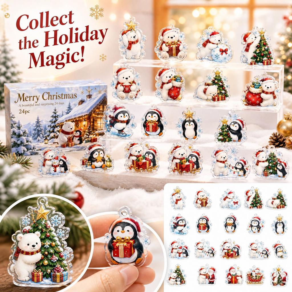 2D Acrylic Christmas Bear and Penguin, Transparent Collectible Figure