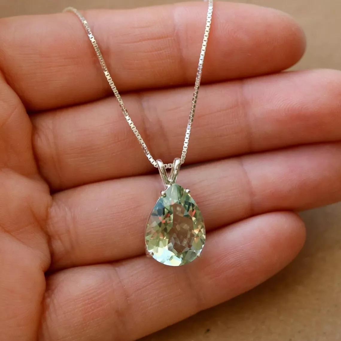 

Green Amethyst Gemstone 925 Sterling Silver Handmade Pendant Free Size зелёный