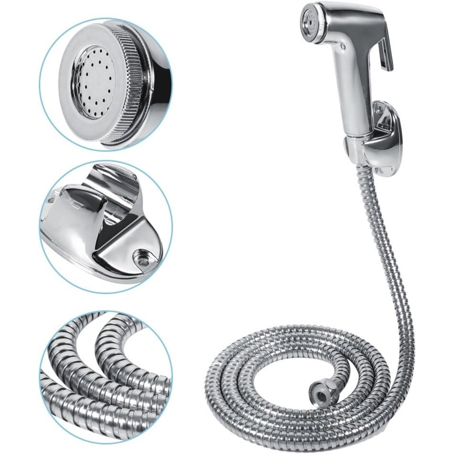 Handheld Toilet Bidet Sprayer with Stainless Steel Bidet Hose and Wall Bracket ABS Spray Faucet Kit for Feminine Wash Baby Diaper Wash Muslim Showe серебряный