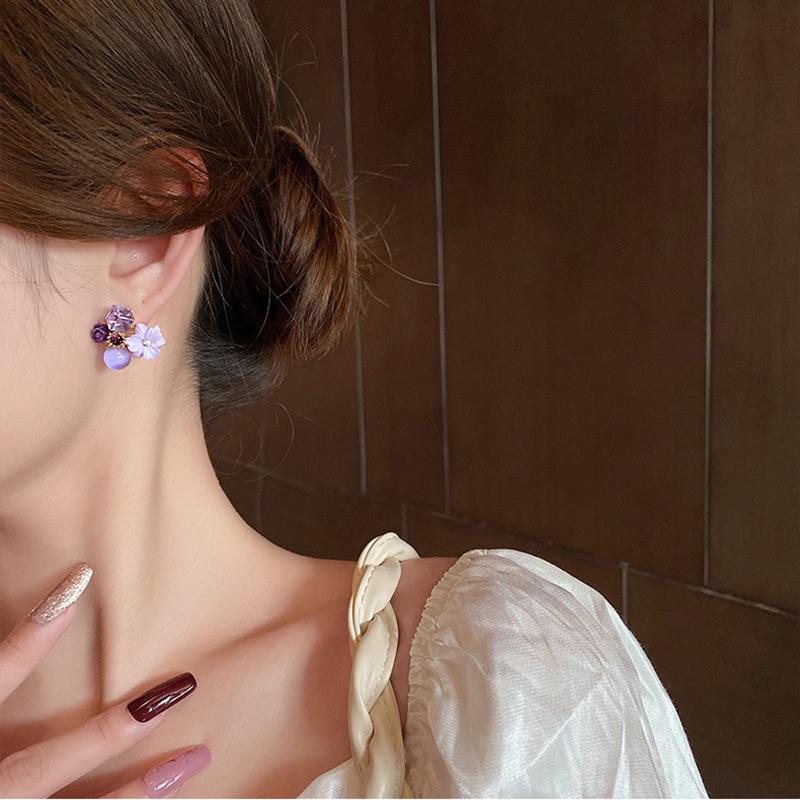 925 Silver Needle Purple Crystal Vintage Flower Earrings for Women - 2023 New Niche Design with Elegant Charm