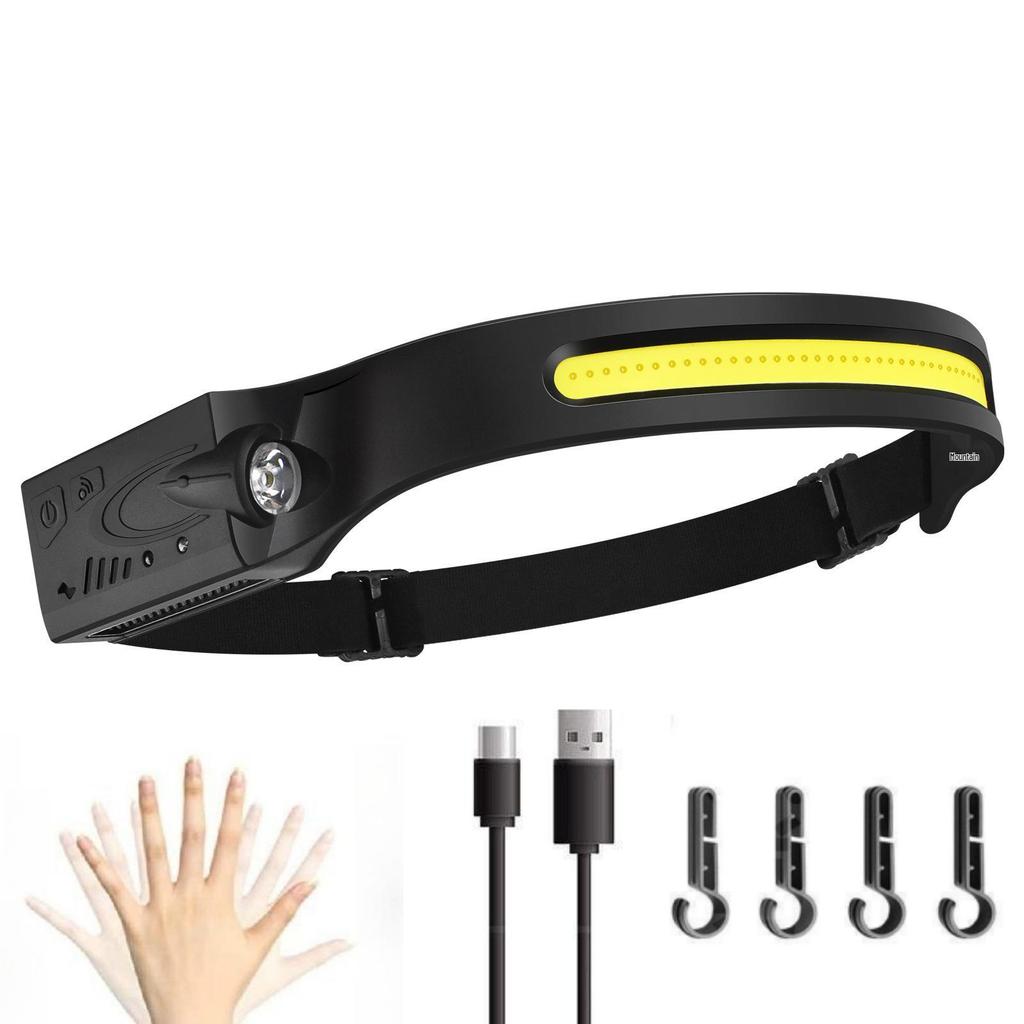 USB Rechargeable LED Headlamp for Cycling & Night Running - High-Intensity, Cross-Border Wave-Sensing