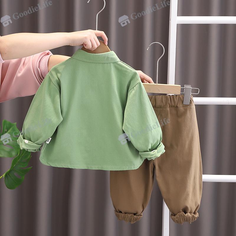 2025 Baby Bear Shirt & Pants Set – Cute Cotton Spring Outfit for Toddler Boys, Teddy Bear Print 2-Piece Clothes