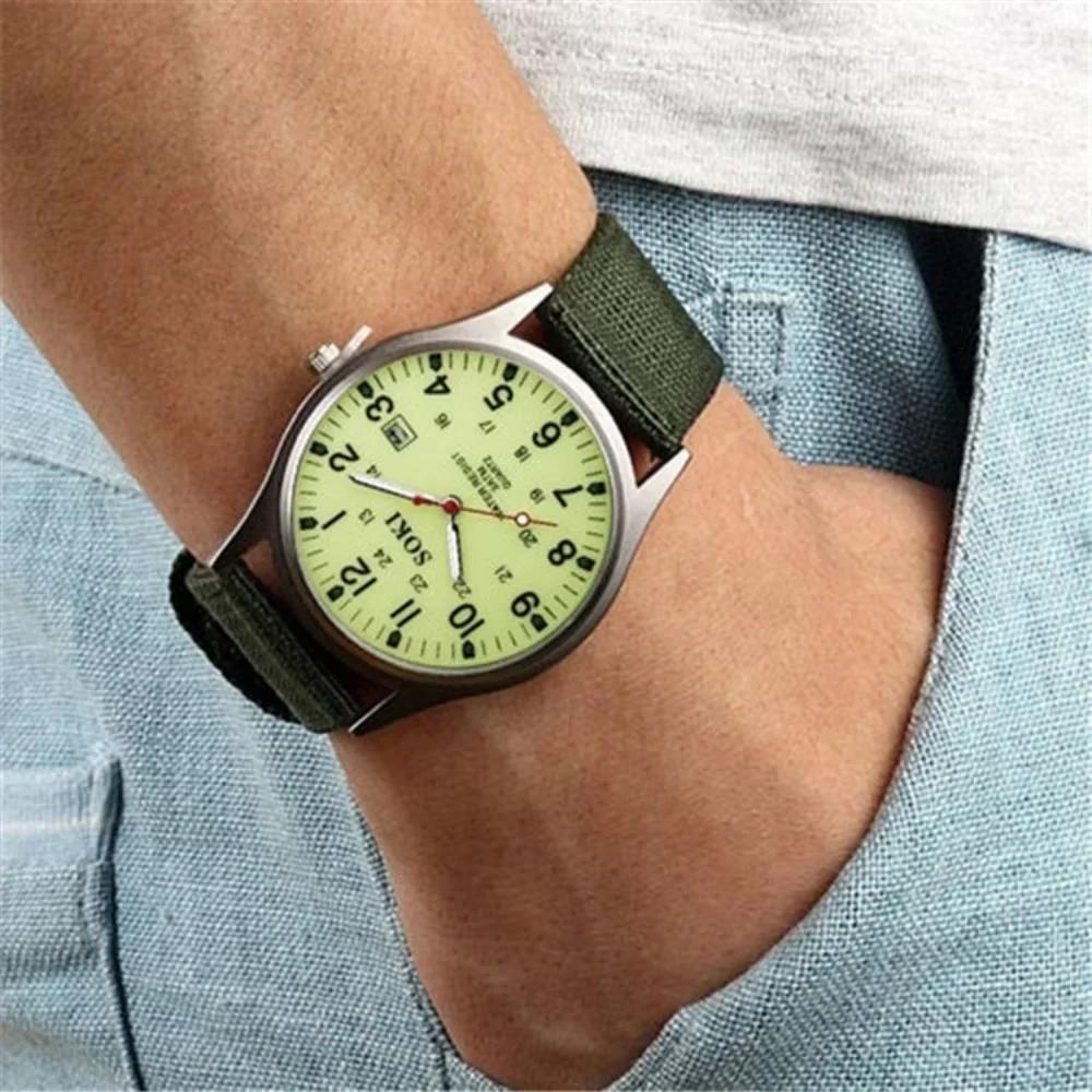 Fashion Mens Watches Luminous Hands Clock Luxury Military Sports Calendar Quartz Wristwatch Men Casual Nylon Womens Watch