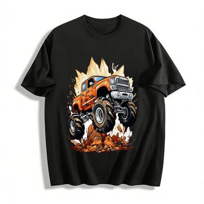 Cool Monster Truck Rock Breaking Graphic Casual Men's T-Shirt Pure Cotton T-shirt