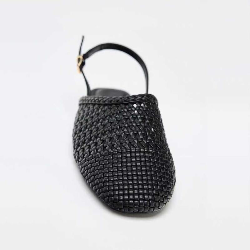 Fashion Handmade Woven Black Mesh Brand Flat Sandals Women Fashion Back Strap Buckle Designer Shoes Comfort Round Toe Casual Beach Shoes
