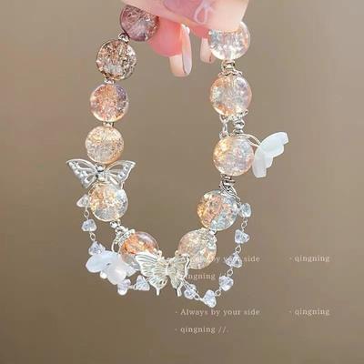 Flower And Butterfly Bracelet, Sweet And High-end Glass Wrist Chain, New And Fashion Versatile Bracelet Accessory