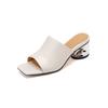 Fashion New Summer Slippers Genuine Leather Slippers for Women Fashion Square Toe Ladies Shoes Med Heels Open Toe Slippers Sandals