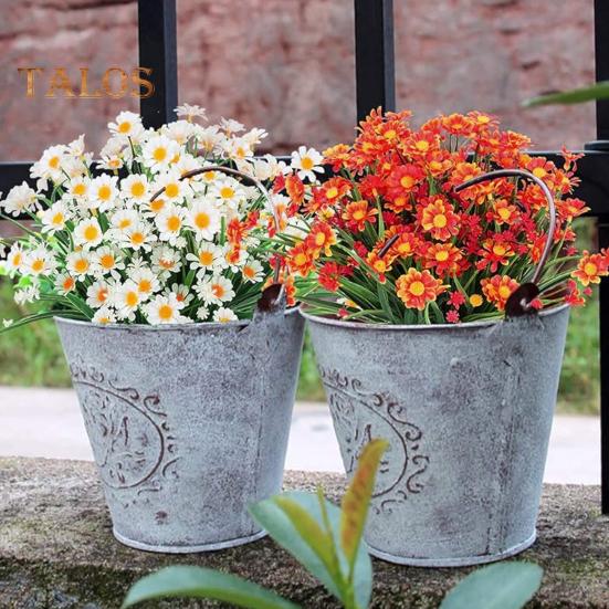 2 Pcs Artificial Daisies Bunch Weatherproof Fake Plants Faux Greenery Artificial Daisies for Indoor Outside Garden Porch Wedding Decor