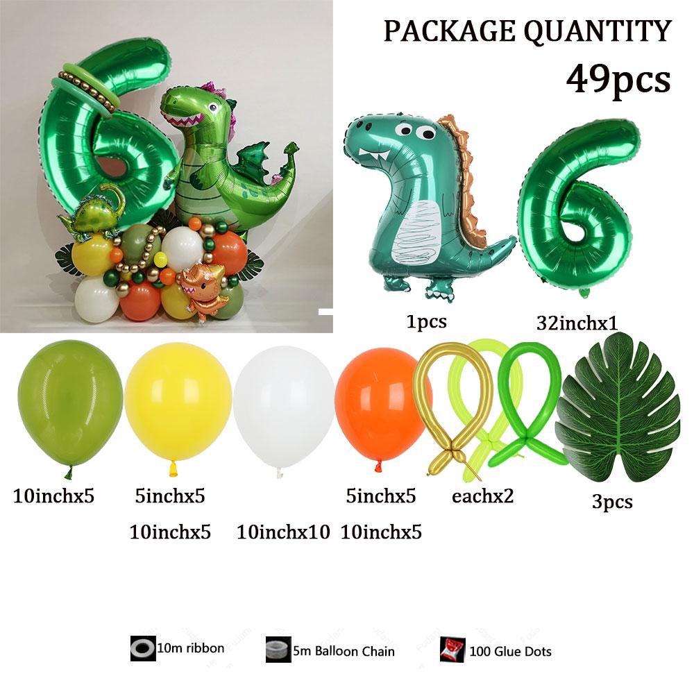 49pc/set Little Dinosaur Green Series  Digital Aluminum Film Balloon 1-9 Suitable for Birthday  Party Anniversary Graduation