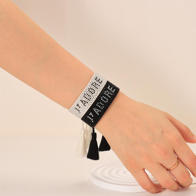 Unisex European Handwoven Tassel Bracelet with Hot-drilled Letter Design