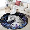 White Horse Round Area Rug,Carpet Rug for Living Room Bedroom Sofa Playroom Decor,Non-slip Floor Mat