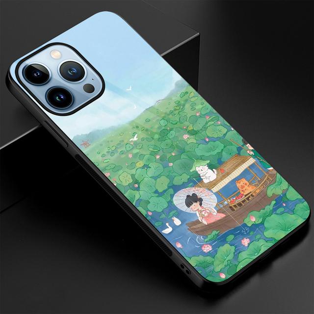 Cartoon Girl And Boy Case For Iphone 14 13 12 11 Pro Max Mini Xs Xr X 7 8 6s Plus Se 2022 Tempered Glass Cover Protection Shell