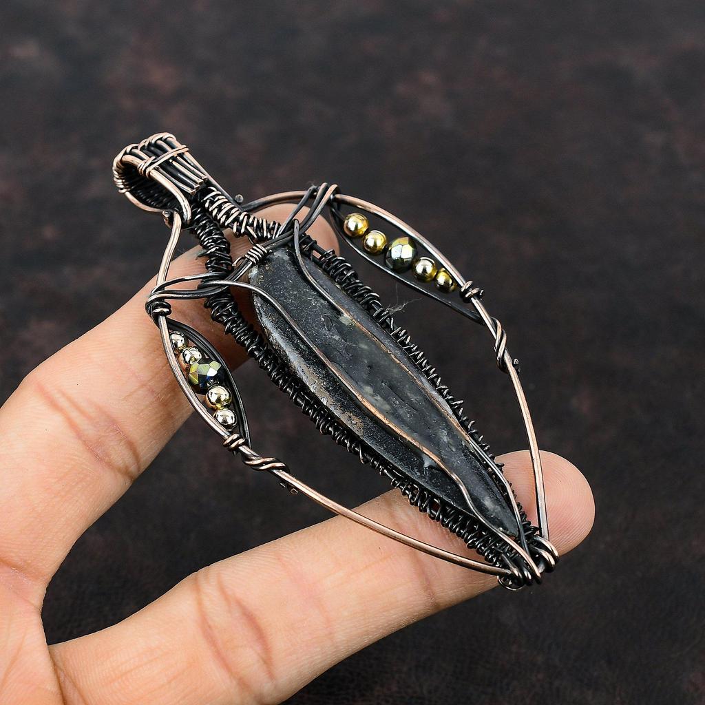 Orthoceras Fossil Copper Pendant Wire Wrapped Pendant Handmade Titanium Beads Pendant Copper Designer Jewelry Gemstone Pendants Gift For Mom