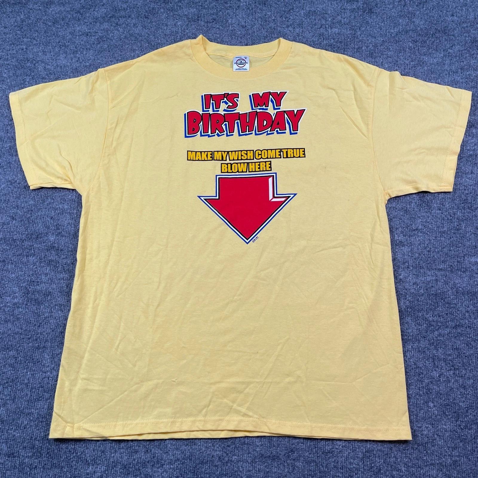 Vintage Y2K Funny Naughty Humor Birthday Shirt XL 23x30 Yellow 2XL