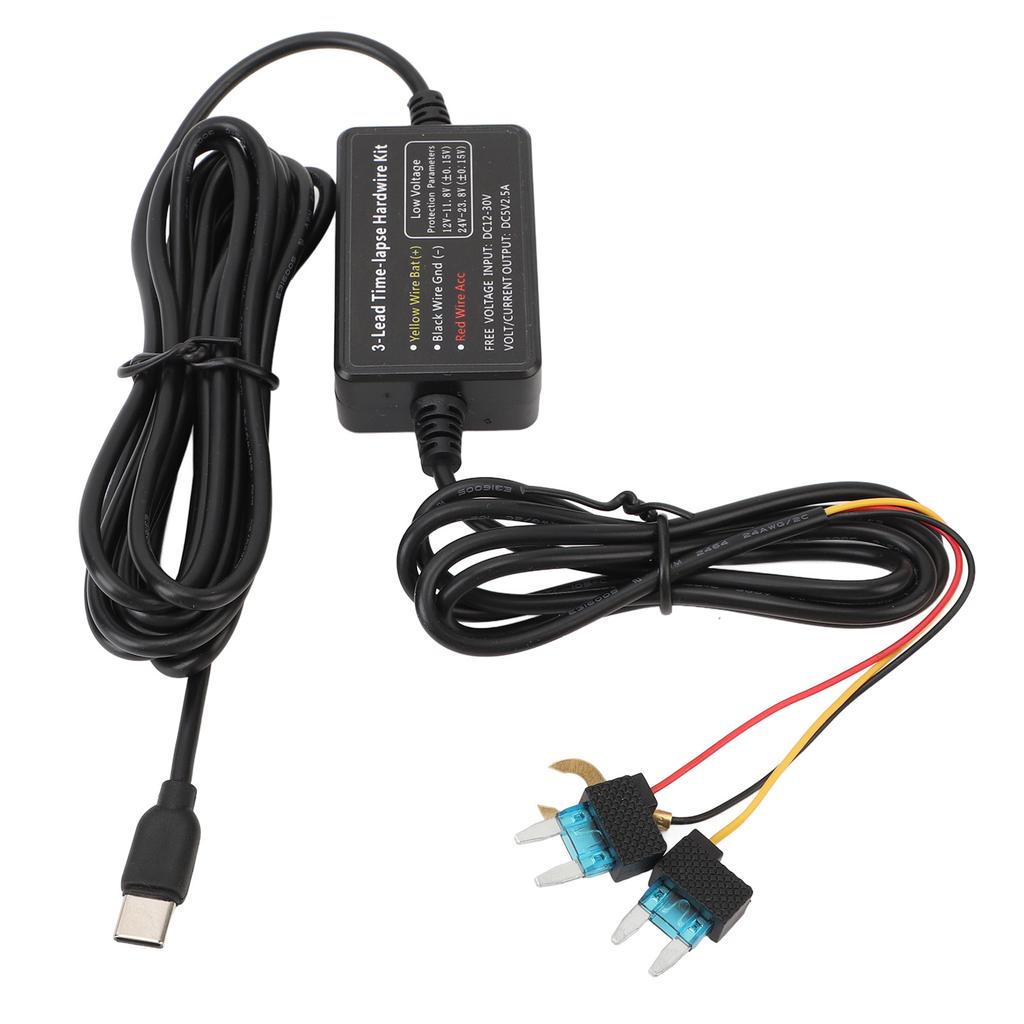 Typ C Dashcam Festverkabelungssatz 12V‑30V auf 5V Dashcam Stromkabel für GPS-Stromversorgung, Radarwarner und mehr