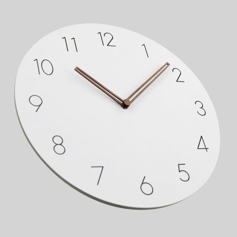Modern 12Inch Decorative White Wooden Wall Clock Battery Operated Quiet Quartzs Movement for Living Room Bedroom Office