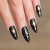 24pcs French Tip Press On Nail Almond Shape False Nail with Star Moon Designs Gothic Black Stick On Nail Gift for Women