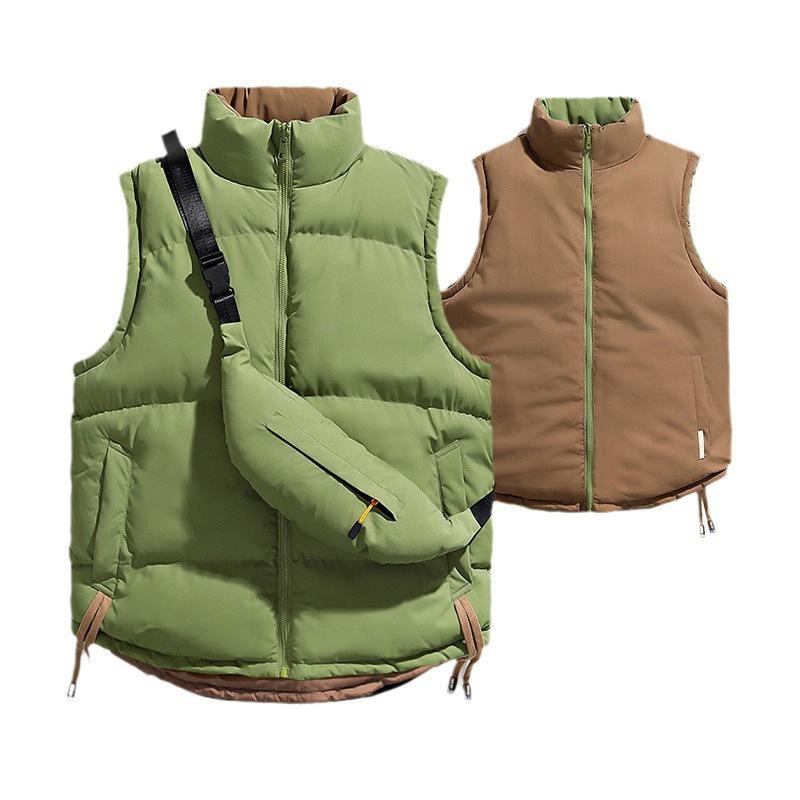Double-sided Down Cotton Vest for Men and Women, Thickened Warm Vest In Winter, Sleeveless Stand-up Collar Vest, and Trendy Vest for Outer Wear