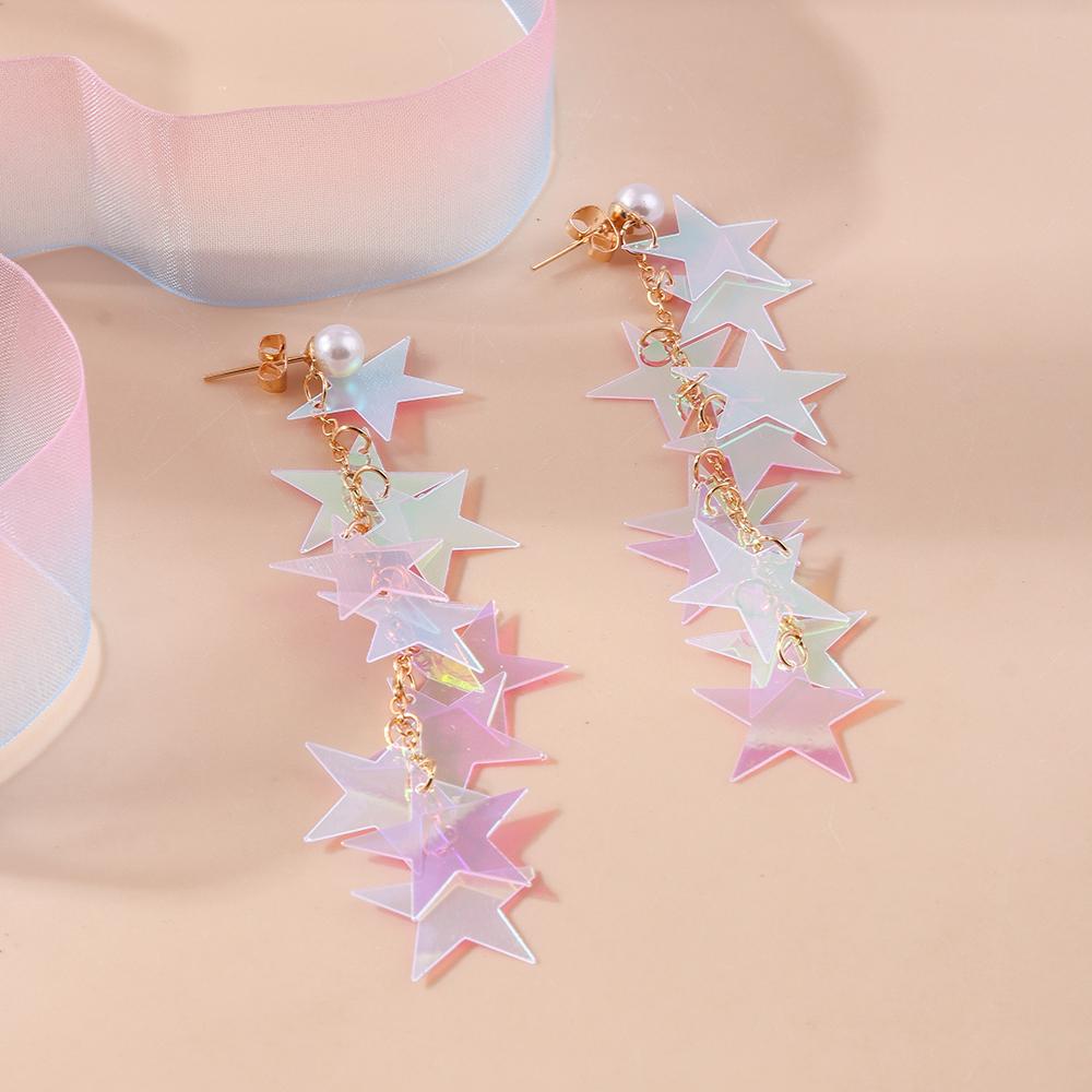 Exquisite Shiny Star Tassel Earrings for Women Girls Dangle Earrings Party Holiday Jewelry Gifts