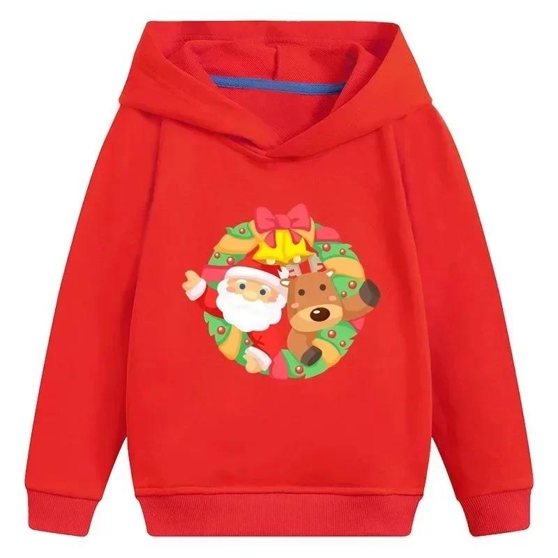 

Children s Autumn and Winter Santa Claus Hooded Sweatshirt with Printed Design, Casual and Fashionable Pullover for Young Girls, Christmas Themed Top 100
