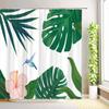 Tropical Leaves Hummingbirds Shower Curtain Green Palm Leaf Flowers Plants Bird Bathroom Decor Fabric Bath Curtains with Hooks