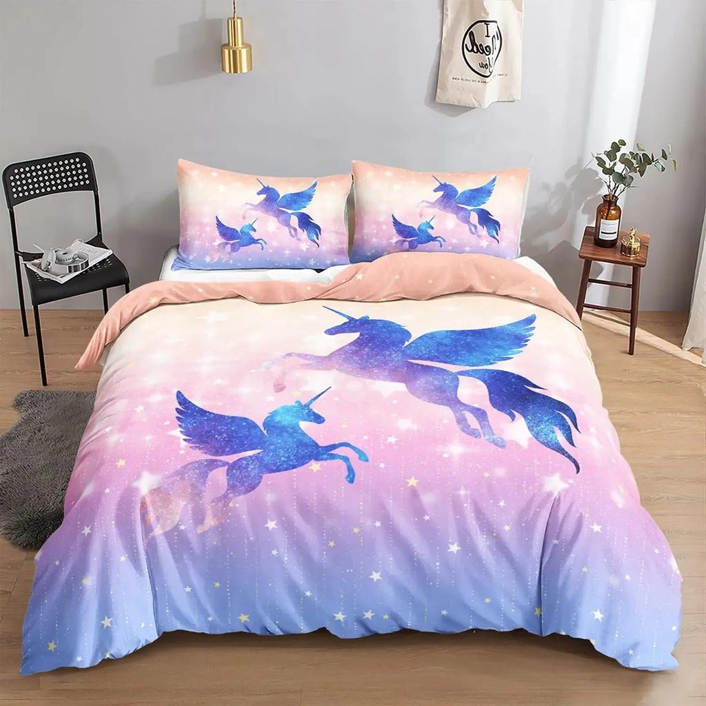 Mermaid Duvet Cover Set,Starfish Blue Undersea Style Dreaming Fairy Tale Bedding Set Girly Comforter Cover Bedroom Decor Gifts
