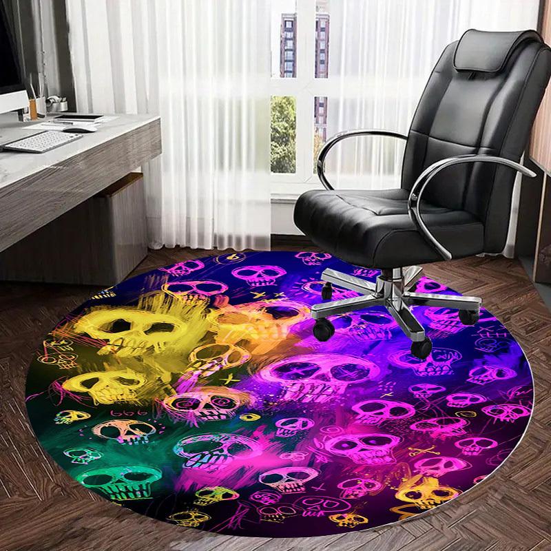 1pc Office Carpet Chair Mats Colorful Skulls Pattern Perfect for Decorating Office Chairs, Living Rooms, Or Bedrooms