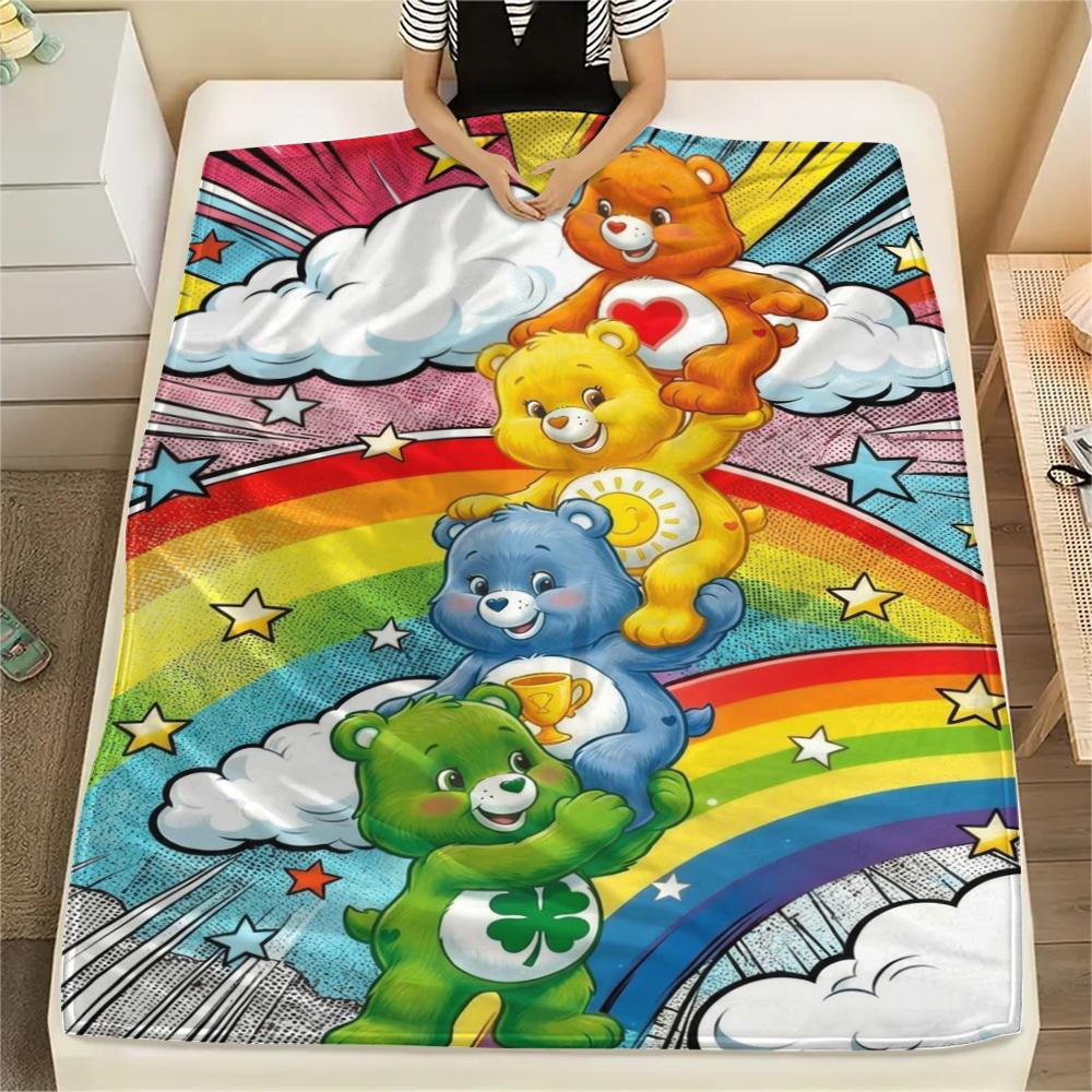 1PC Care Bears Print Flannel Blanket, High quality Comfortable for All Seasons, Home Decor, Warmth and Comfort, Perfect for Christmas Gifts