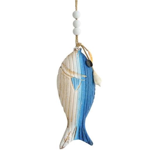 Wall Hanging Decoration Fish Shaped Wood Carving Pendant with Lanyard Easy to Hang Versatile Wall Art for Bathroom Door Entrance