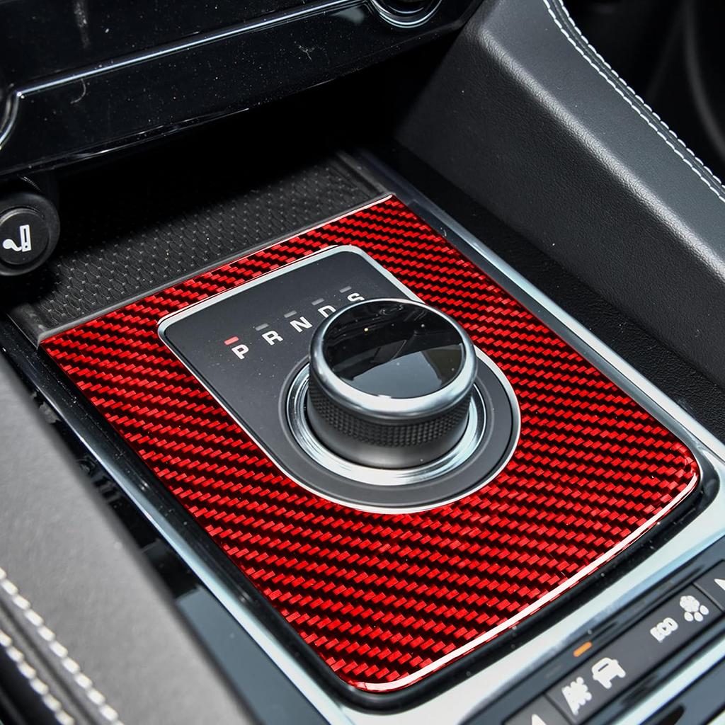 Rote weiche Kohlefaser Auto Innenzubehör Auto Schalthebel Panel Rahmen Mittelkonsolenverkleidung Aufkleber Dekoration Kompatibel mit XE F-PACE X761 2016