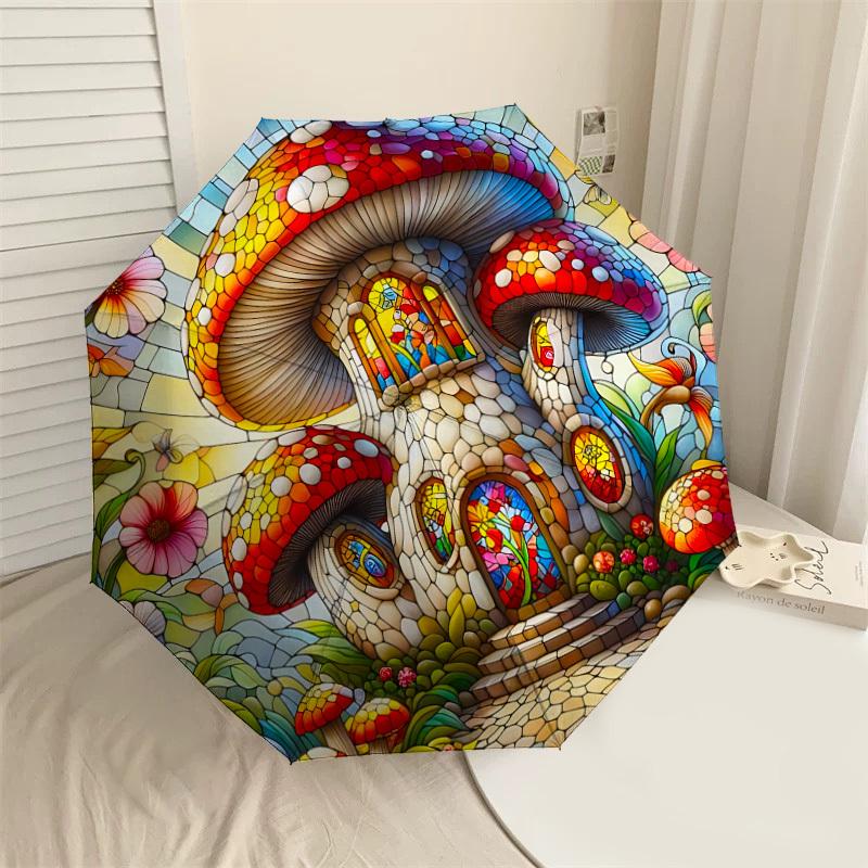 

1PC Mushroom House FlowersAutomatic Open/Close Umbrella with Windproof, 8-Rib Sturdy Canopy, Durable Ribs, Fashionable Design, Outdoor Accessory, Fun