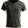 Camiseta Masculina Vintage Lavagem Ácida Desgastada Henley Borda Crua Manga Curta Raglã Casual Top Retrô