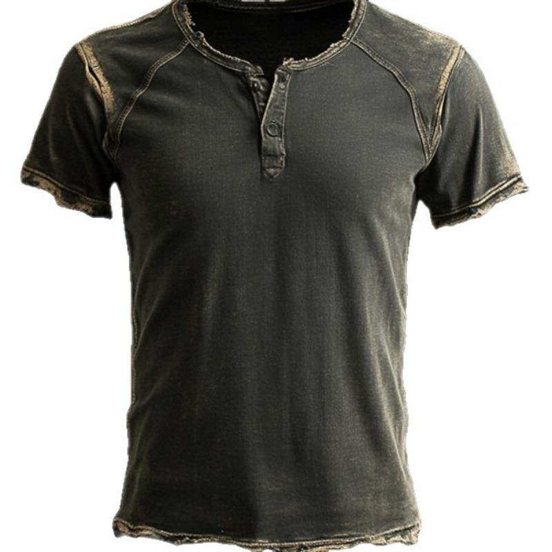 Vīriešu vintage skābes mazgāts, nolietots Henley