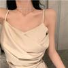 High-end Thin Pleated Acetic Acid Satin Suspender Long Dress Temperament Waist Thin Split Long Dress Dress Summer