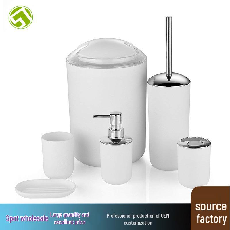 Shengtai Plastic Bathroom Set: Electroplated Trash Can, Toothbrush Holder, Soap Dish - 6 Pieces