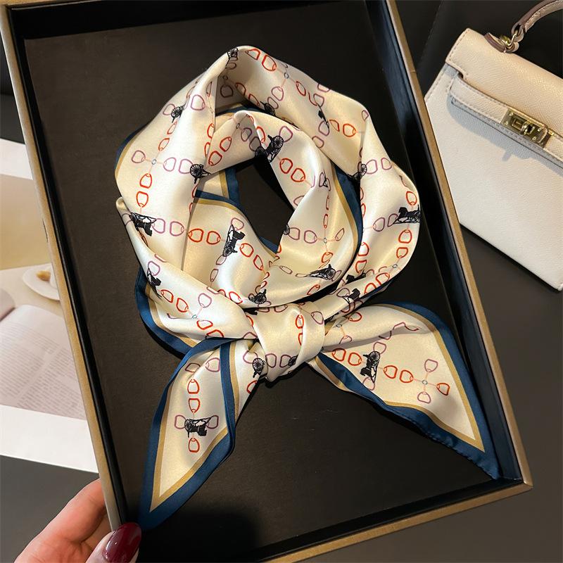 147x14cm Elegant Horse Print Scarf Graphic Ribbon Women Cozy Imitation Silk Scarf Versatile Neckerchief Length Fashion Headband