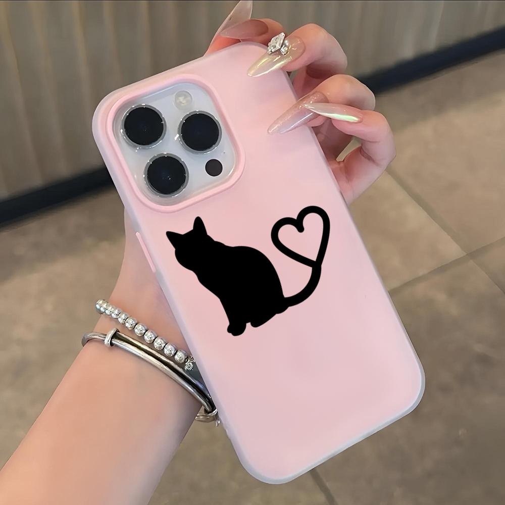 Cartoon Black Cat Phone Case Soft Matte Candy For IPhone 17 16 15 14 Pro Max Plus 13 12 11 Transparent Bumper Cover