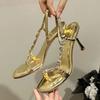Fashion Luxury Gold Crystal Designer High Heeled Sandals Women Fashion Square Toe Party Wedding Shoes Elegant High Heels Sandalias Mujer