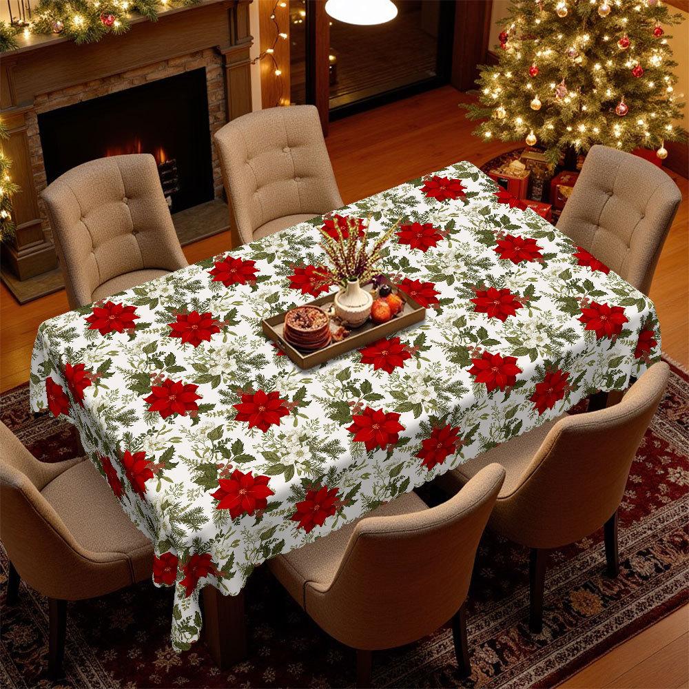 Christmas Safflower Green Leaf Tablecloth, European Pastoral Rectangular/Round Table Cloth, Dining Table Decorative Cloth