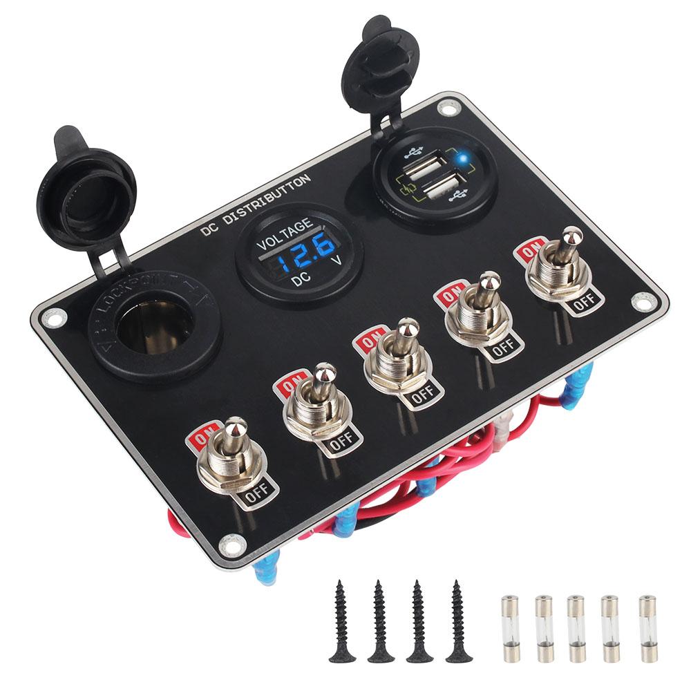 

Панель аксессуаров для автофургона, кемпинга, автомобиля, лодки, USB, быстрое зарядное устройство QC3.0, 12–24 В, прикуриватель, вольтметр, тумблер включения/выключения 36 Вт синий