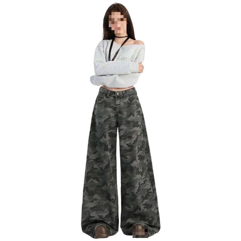 Women's High-Waist Camouflage Cargo Jeans - 2026 New Wide-Leg Design