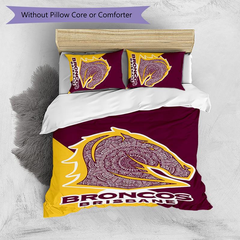 Set Biancheria da Letto Stampato 3 Pezzi Brisbane Broncos Morbido Traspirante Copripiumino Federe Set Lavabile Decorazione Camera da Letto Regalo per la Casa