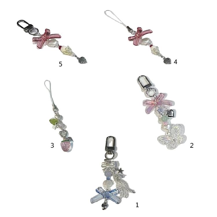 Women Cherry Keyring Cute Strawberry Butterfly Pendant Keychain Jewelry Teen