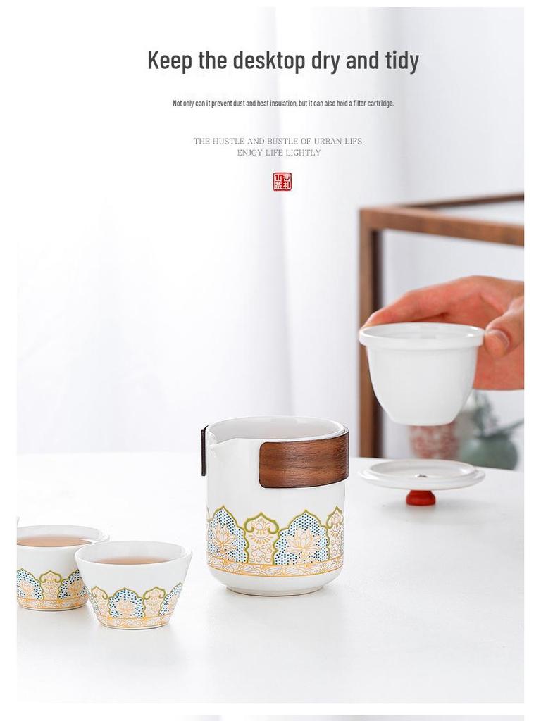 Ceramic Travel Tea Set with Tray - Portable Cup for Outdoor Anniversaries & Custom Souvenirs