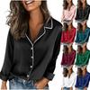 Womens Silk Satin Tops Lapel Collar Button Down Shirts Casual Long Sleeve Business Dressy Luxury Clothes