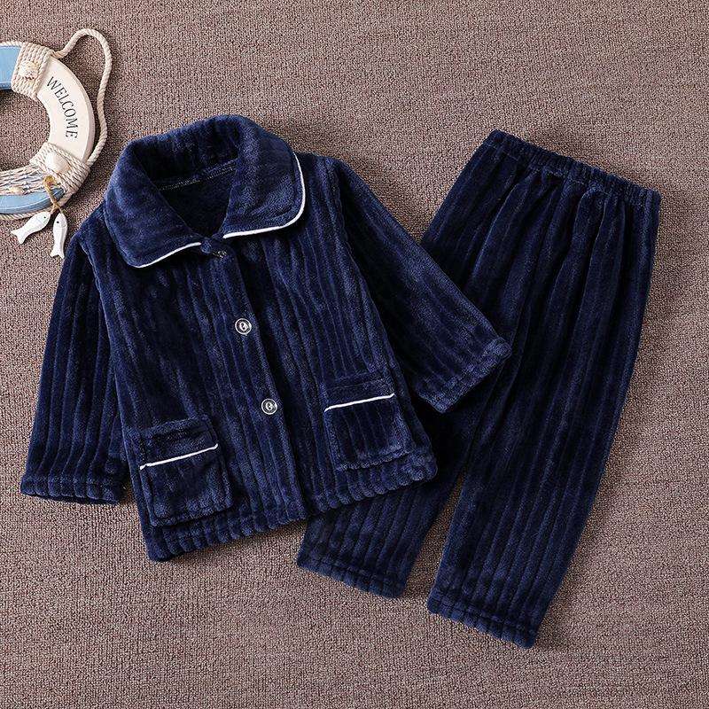 Kids' Flannel Pajama Set - Thick Coral Fleece Cardigan for Boys & Girls, Perfect for Autumn & Winter.