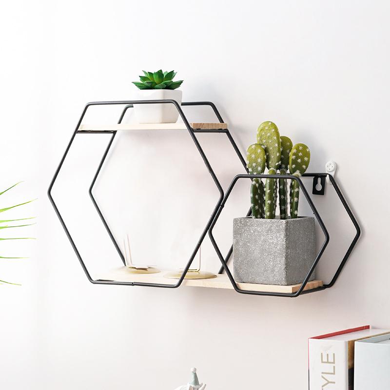 1PC Iron+Wood Space-Saving Wall-Mounted Durable No-Drill Easy-Install Storage Rack Decorative Shelf Easy-Install Wall Sturdy